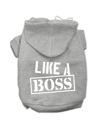Like a Boss Screen Print Pet Hoodies Grey Size Lg