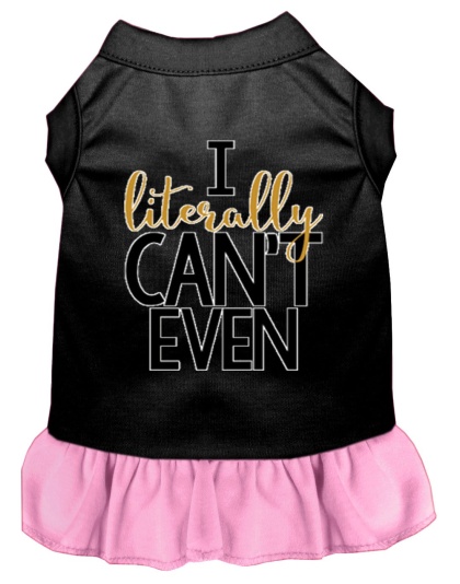 Literally Can't Even Screen Print Dog Dress Black with Light Pink Lg