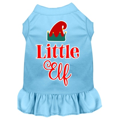 Little Elf Screen Print Dog Dress Baby Blue 4X