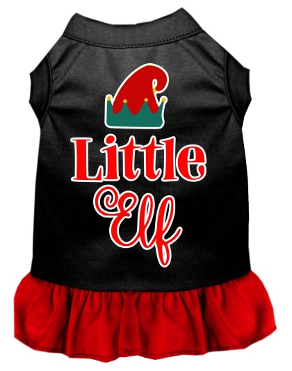 Little Elf Screen Print Dog Dress Black with Red Lg