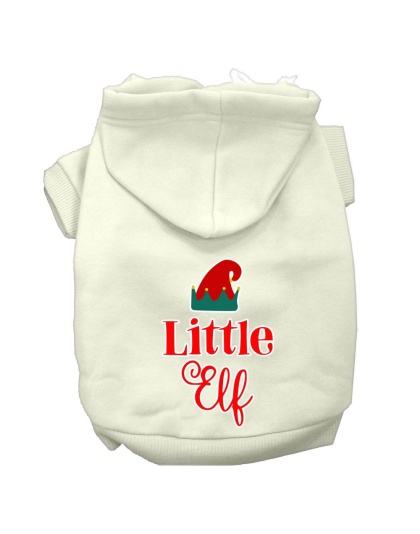 Little Elf Screen Print Dog Hoodie Cream L