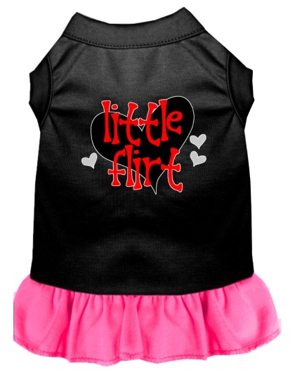 Little Flirt Screen Print Dog Dress Black with Bright Pink Lg