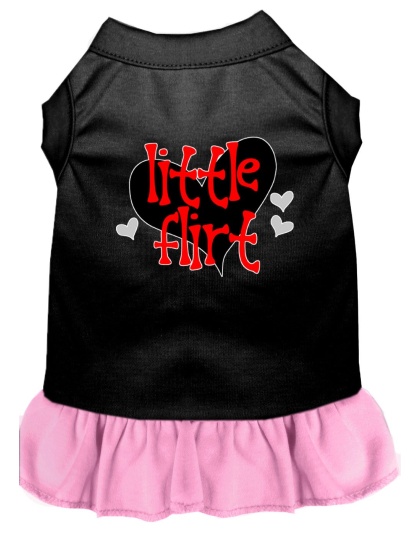 Little Flirt Screen Print Dog Dress Black with Light Pink Lg