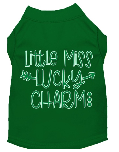 Little Miss Lucky Charm Screen Print Dog Shirt Green Lg