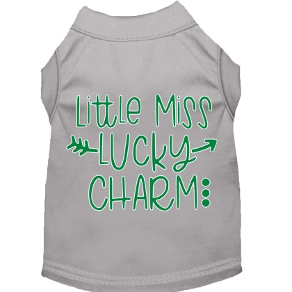 Little Miss Lucky Charm Screen Print Dog Shirt Grey Lg