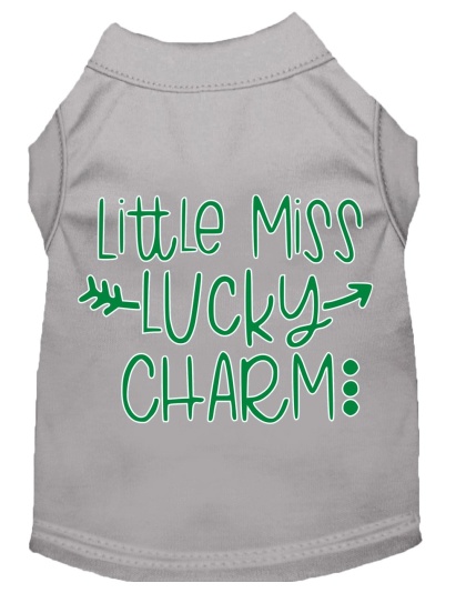 Little Miss Lucky Charm Screen Print Dog Shirt Grey Lg