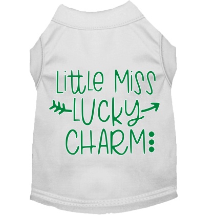 Little Miss Lucky Charm Screen Print Dog Shirt White Lg