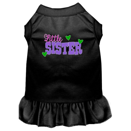 Little Sister Screen Print Dog Dress Black 4X