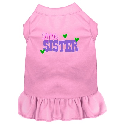 Little Sister Screen Print Dog Dress Light Pink 4X