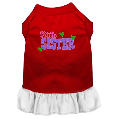 Little Sister Screen Print Dog Dress Red with White Lg