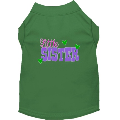 Little Sister Screen Print Dog Shirt Green Lg