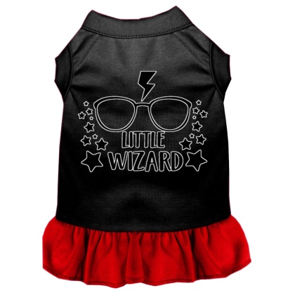 Little Wizard Screen Print Dog Dress Black with Red Lg