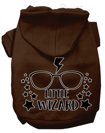 Little Wizard Screen Print Dog Hoodie Brown L