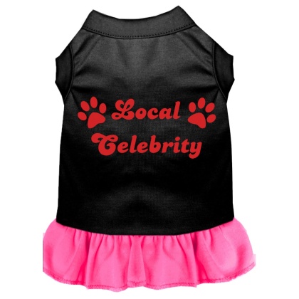 Local Celebrity Screen Print Dress Black with Bright Pink Lg