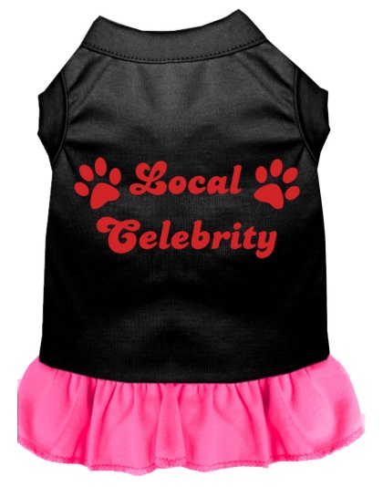 Local Celebrity Screen Print Dress Black with Bright Pink Lg