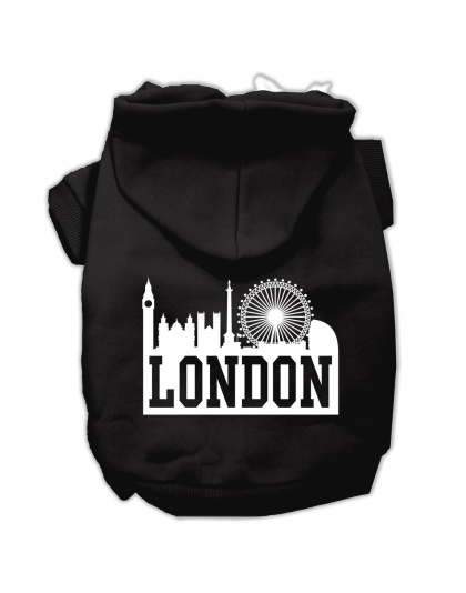 London Skyline Screen Print Pet Hoodies Black Size Lg