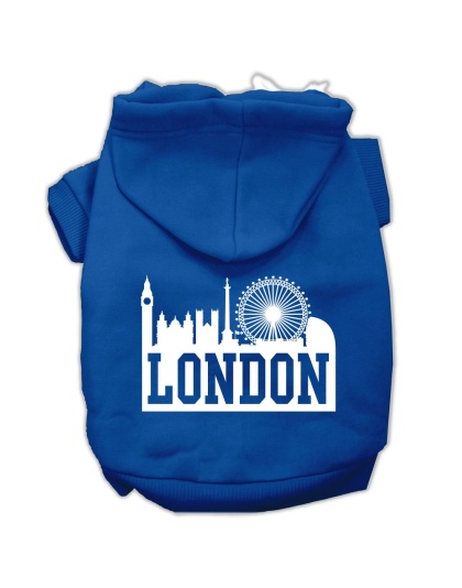 London Skyline Screen Print Pet Hoodies Blue Size Lg