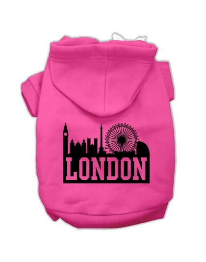 London Skyline Screen Print Pet Hoodies Bright Pink Size Lg