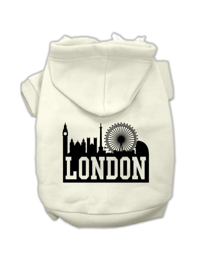 London Skyline Screen Print Pet Hoodies Cream Size Lg