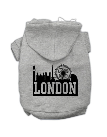 London Skyline Screen Print Pet Hoodies Grey Size Lg