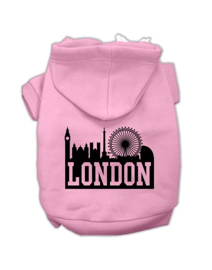 London Skyline Screen Print Pet Hoodies Light Pink Size Lg