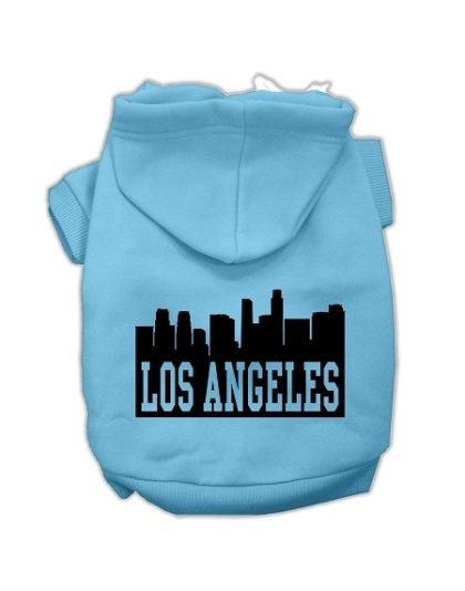 Los Angeles Skyline Screen Print Pet Hoodies Baby Blue Size Lg