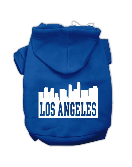 Los Angeles Skyline Screen Print Pet Hoodies Blue Size Lg