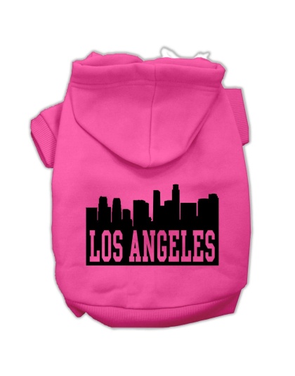Los Angeles Skyline Screen Print Pet Hoodies Bright Pink Size Lg
