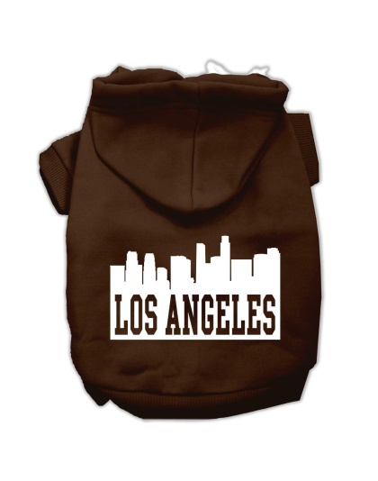 Los Angeles Skyline Screen Print Pet Hoodies Brown Size Lg