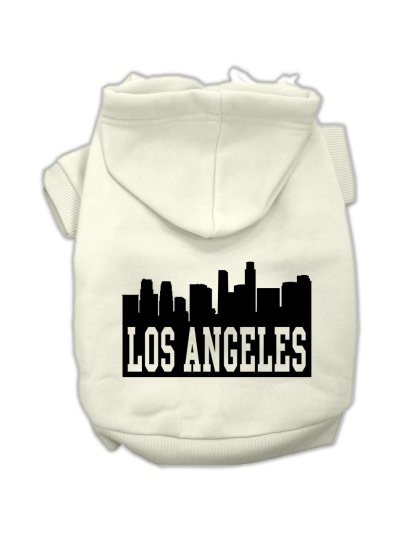 Los Angeles Skyline Screen Print Pet Hoodies Cream Size Med