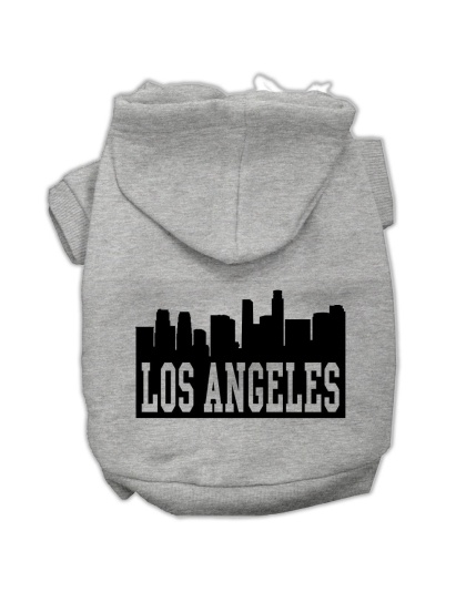 Los Angeles Skyline Screen Print Pet Hoodies Grey Size Med