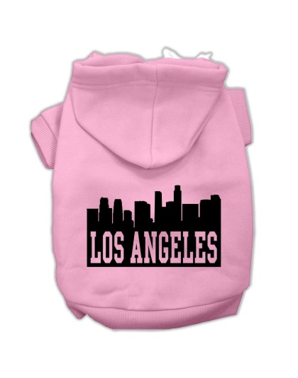 Los Angeles Skyline Screen Print Pet Hoodies Light Pink Size Lg