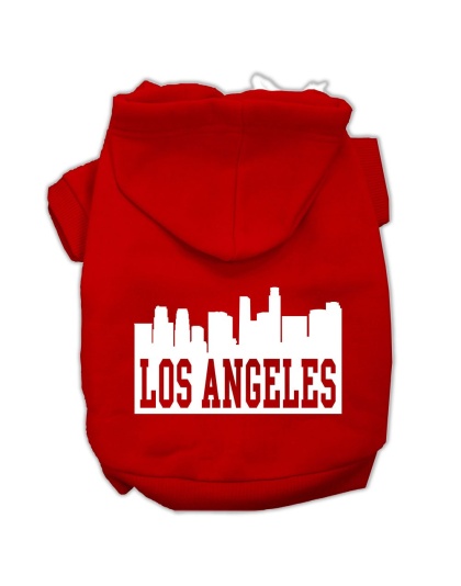 Los Angeles Skyline Screen Print Pet Hoodies Red Size Lg