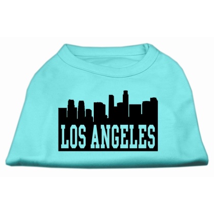 Los Angeles Skyline Screen Print Shirt Aqua Lg