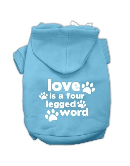Love is a Four Leg Word Screen Print Pet Hoodies Baby Blue Size Lg