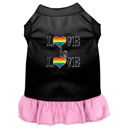 Love is Love Screen Print Dog Dress Black with Light Pink Lg