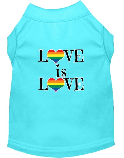 Love is Love Screen Print Dog Shirt Aqua Lg