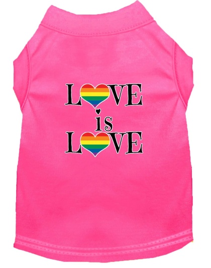 Love is Love Screen Print Dog Shirt Bright Pink Lg