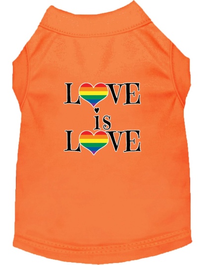 Love is Love Screen Print Dog Shirt Orange Lg