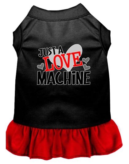 Love Machine Screen Print Dog Dress Black with Red Lg