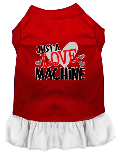 Love Machine Screen Print Dog Dress Red with White Lg