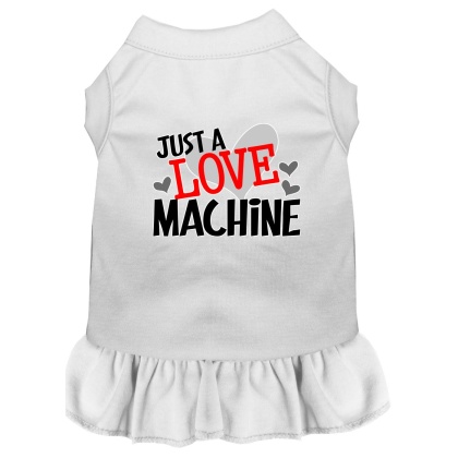 Love Machine Screen Print Dog Dress White 4X