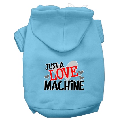 Love Machine Screen Print Dog Hoodie Baby Blue L