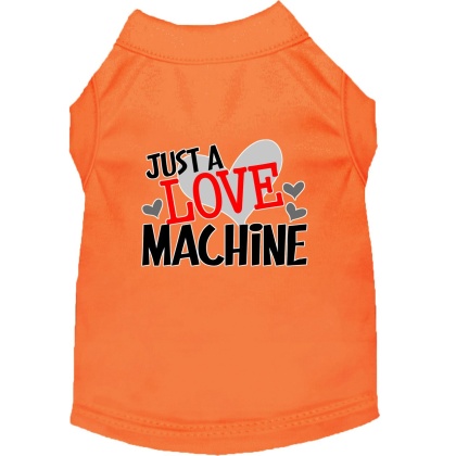 Love Machine Screen Print Dog Shirt Orange Lg