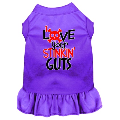 Love your Stinkin Guts Screen Print Dog Dress Purple 4X