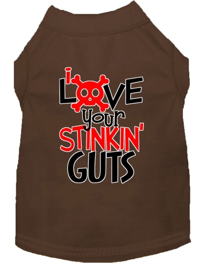 Love your Stinkin Guts Screen Print Dog Shirt Brown Lg