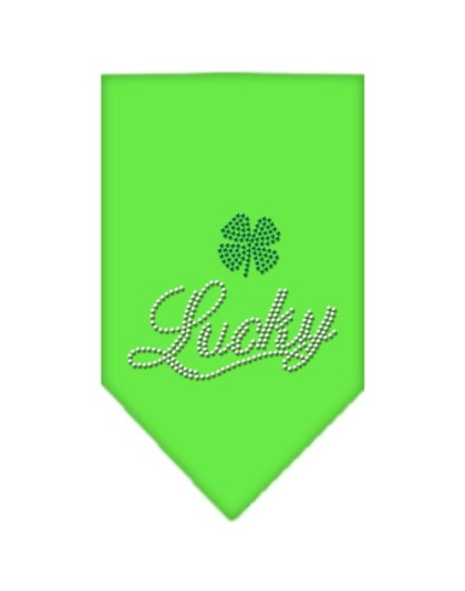 Lucky Script Rhinestone Bandana Lime Green Large