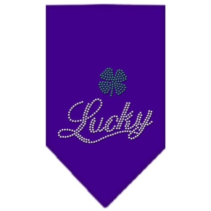 Lucky Script Rhinestone Bandana Purple Large