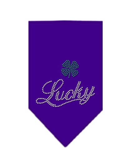 Lucky Script Rhinestone Bandana Purple Large