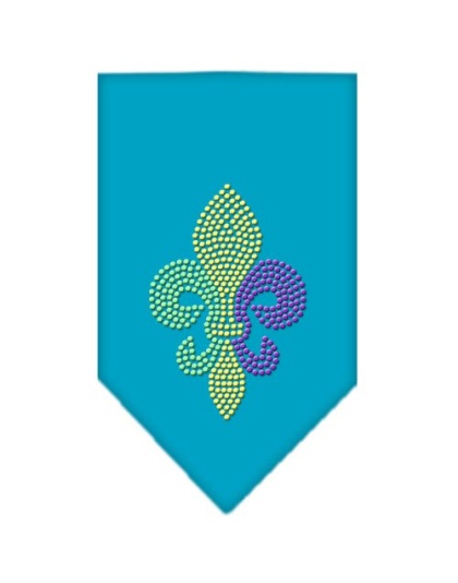 Mardi Gras Fleur De Lis Rhinestone Bandana Turquoise Large